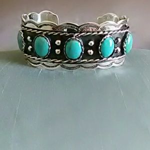 **SOLD* Taxco 925 51gr Cabochon Turquoise Cuff NWT
